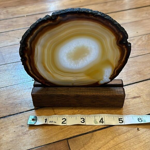 Thin Agate Slab Slice with Wooden Display Stand- Orange Collectible Mineral - Picture 2 of 5